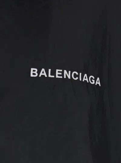 Balenciaga Hooded Raincoat With Drawstring And Pockets In Black