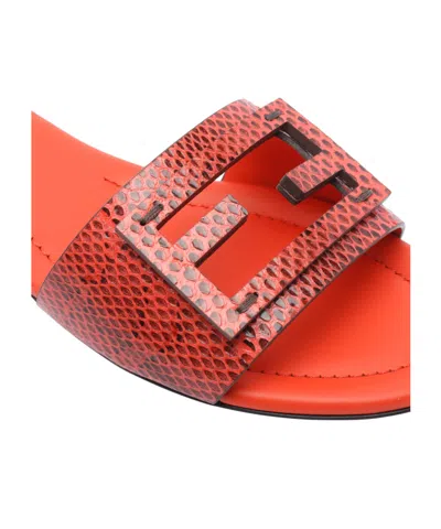 Fendi Leather Flat Sole Slides With Metal Embellishment In Red