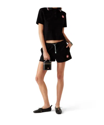 Casablanca Monogram Textured Elastic Waist Drawstring Shorts In Black
