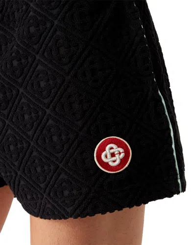 Casablanca Monogram Textured Elastic Waist Drawstring Shorts In Black