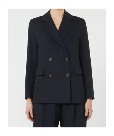 Max Mara Wool Blend Double-breasted Blazer In Blue