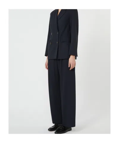 Max Mara Wool Crepe Trousers In Blue