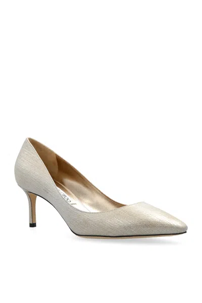 Jimmy Choo Romy Metallic Leather Pointed-toe Heels In Gray