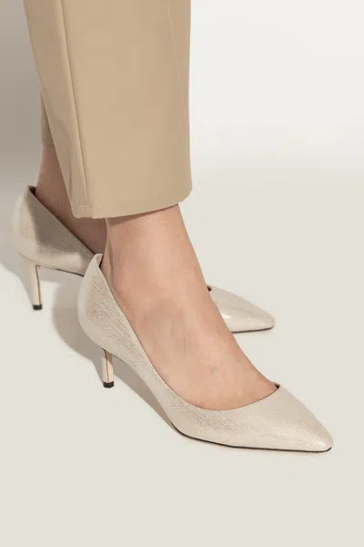Jimmy Choo Romy Metallic Leather Pointed-toe Heels In Gray