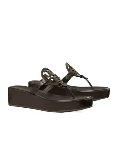 Tory Burch Wedge Thong Sandals Featuring Stud Detail In Brown