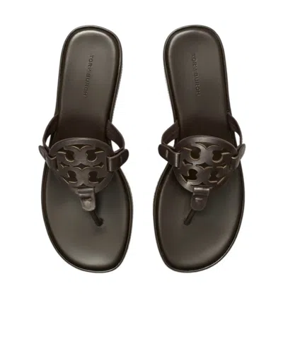 Tory Burch Wedge Thong Sandals Featuring Stud Detail In Brown