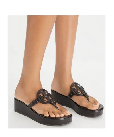 Tory Burch Wedge Thong Sandals Featuring Stud Detail In Brown