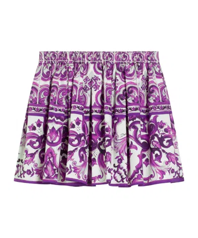 Dolce & Gabbana Short Cotton Skirt With Majolica Print Dolce E Gabbana In Purple