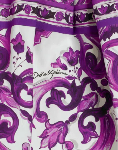 Dolce & Gabbana Short Cotton Skirt With Majolica Print Dolce E Gabbana In Purple