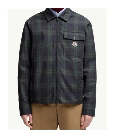 Moncler Cotton Gabarine Shirt Jacket With Check Pattern In Multi