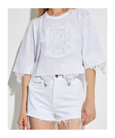 Balmain Logo Emroidered Oversize Top In Silver