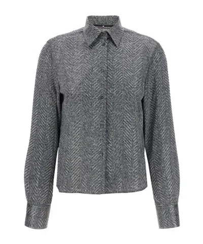 Ermanno Scervino Rhinestone-embellishment Herringbone Shirt In Gray