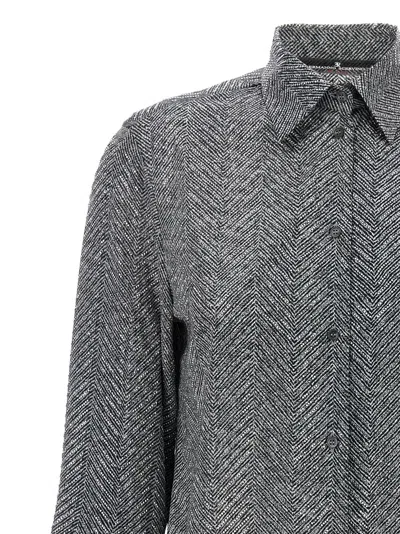 Ermanno Scervino Rhinestone-embellishment Herringbone Shirt In Gray