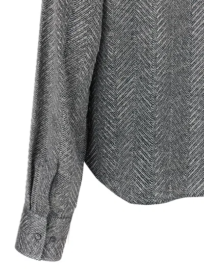 Ermanno Scervino Rhinestone-embellishment Herringbone Shirt In Gray