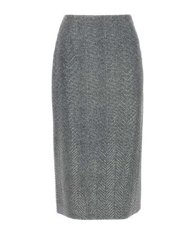 Ermanno Scervino Embellished High Waist Chevron Skirt In Gray