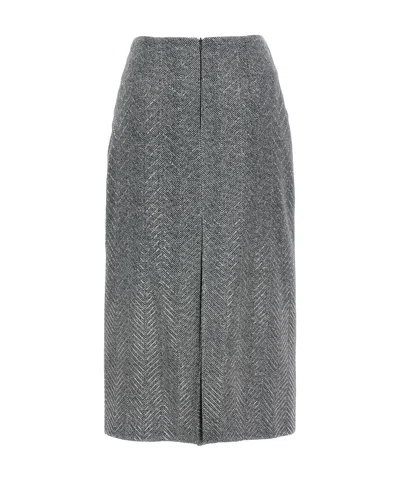 Ermanno Scervino Embellished High Waist Chevron Skirt In Gray