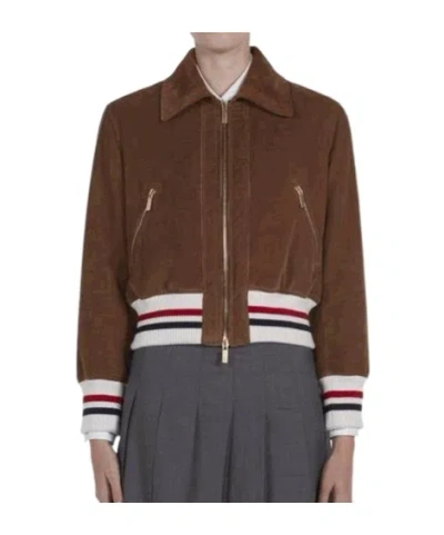 Thom Browne Lapel Long Sleeve Casual Jacket In Brown