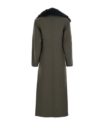 Blumarine Green Coat With Classic Lapels And Removable Collar In Wool Blend Woman In Green