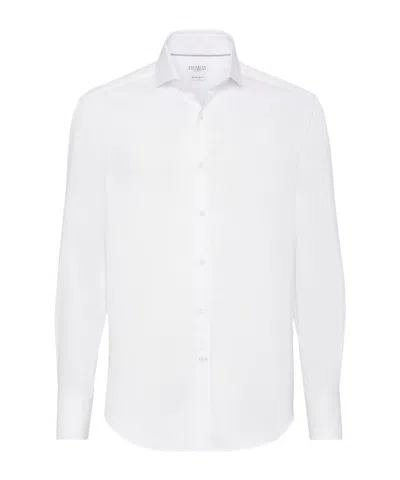 Brunello Cucinelli Spread-collar Long-sleeve Shirt In White