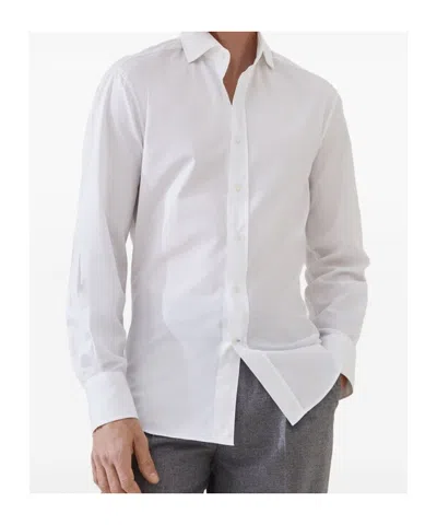 Brunello Cucinelli Spread-collar Long-sleeve Shirt In White