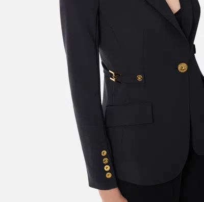Elisabetta Franchi Jacket In Lightweight Crêpe Fabric With Jewel Details In Black