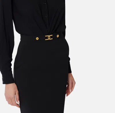Elisabetta Franchi Skirt In Crêpe Fabric With Jewel Logo In Black