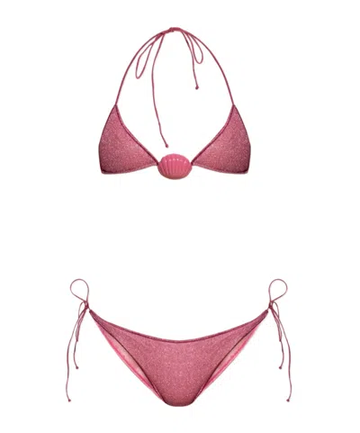 Oseree Glitter-detail Two-tone Bikini In Pink
