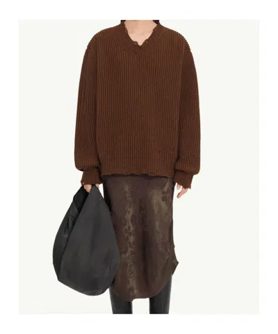 Mm6 Maison Margiela Mm6 V-neck Sweater Brown Melange