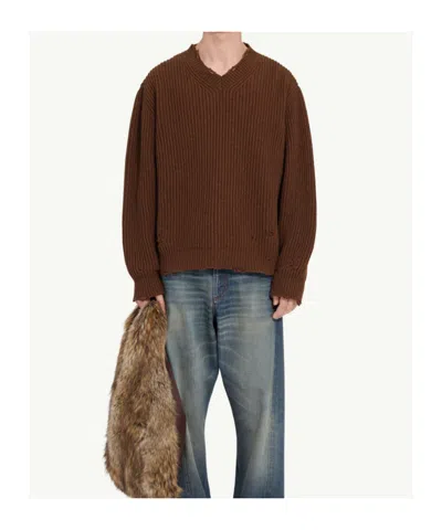 Mm6 Maison Margiela Mm6 V-neck Sweater Brown Melange