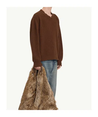 Mm6 Maison Margiela Mm6 V-neck Sweater Brown Melange