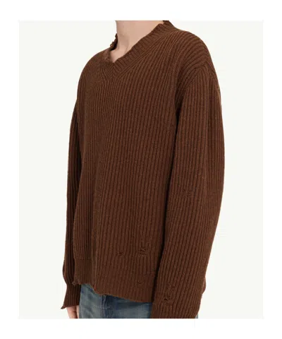 Mm6 Maison Margiela Mm6 V-neck Sweater Brown Melange
