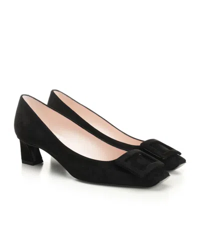 Roger Vivier 70mm Buckle-embellished Suede Pumps In Black