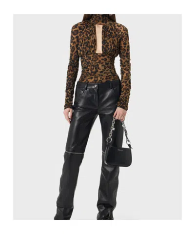Blumarine Leopard-print Ruched Bodysuit In Brown