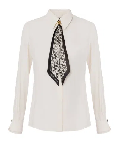 Elisabetta Franchi Blouse In Georgette Fabric With Foulard Scarf Neck In White