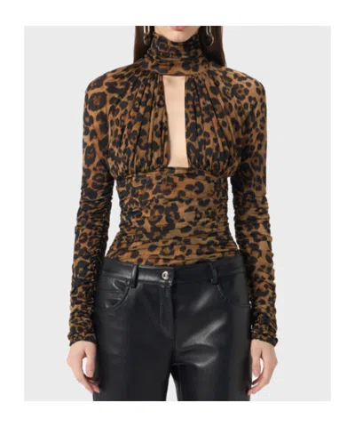 Blumarine Leopard-print Ruched Bodysuit In Brown