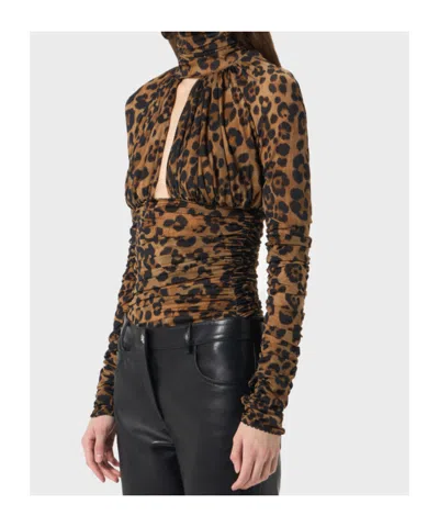 Blumarine Leopard-print Ruched Bodysuit In Brown