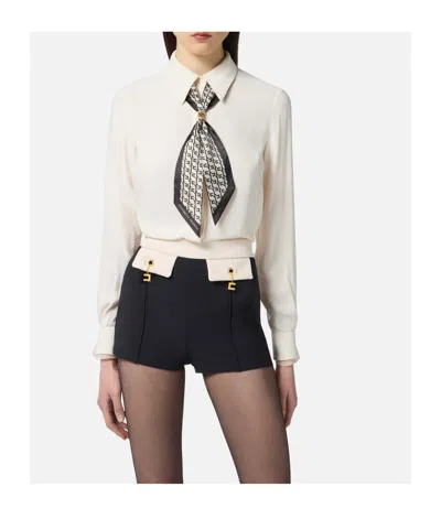Elisabetta Franchi Blouse In Georgette Fabric With Foulard Scarf Neck In White