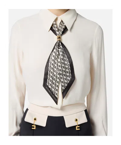 Elisabetta Franchi Blouse In Georgette Fabric With Foulard Scarf Neck In White
