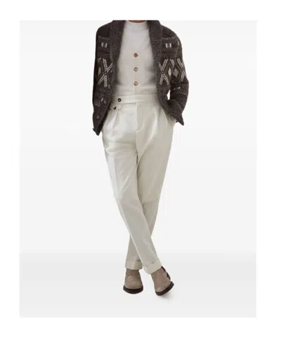 Brunello Cucinelli Wool Cardigan V-neck Geometric Pattern In Gray