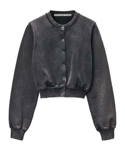 Alexander Wang Black Cotton Terry Shrunken Cardigan