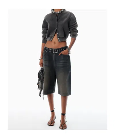 Alexander Wang Black Cotton Terry Shrunken Cardigan