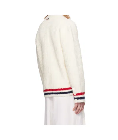 Thom Browne Ribbed Knit Rwb Stripe Cardigan In White