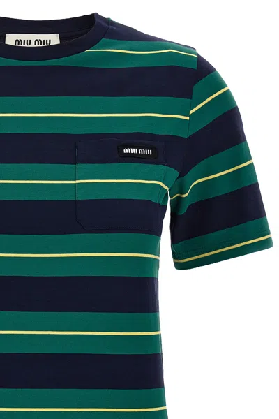 Miu Miu T-shirt Aderente In Cotone A Righe In Multi