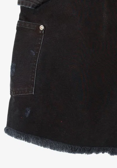 Gallery Dept. Paint-splatter Frayed Cargo Shorts In Black