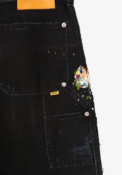 Gallery Dept. Paint-splatter Frayed Cargo Shorts In Black