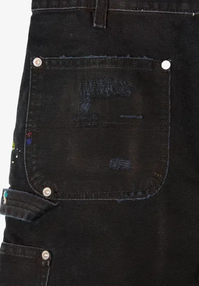 Gallery Dept. Paint-splatter Frayed Cargo Shorts In Black