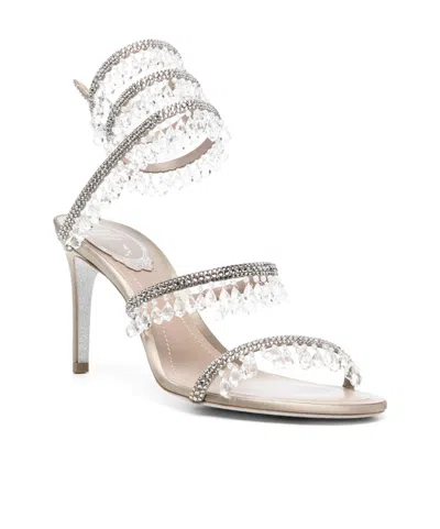 René Caovilla Stiletto High Heel Sandals In Silver