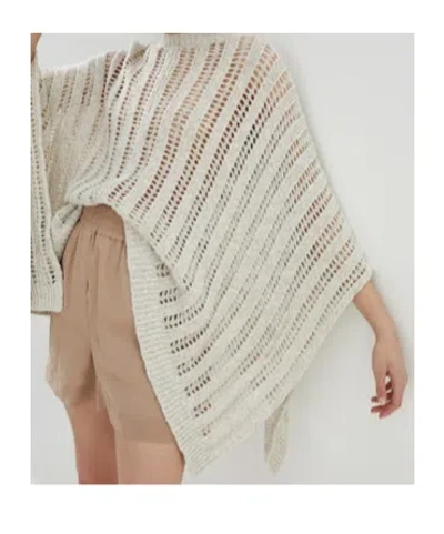 Brunello Cucinelli Ribbed Open Knit Poncho In Neutral