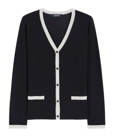 Max Mara V-neck Button-down Sweater With Contrasting Trim In Black