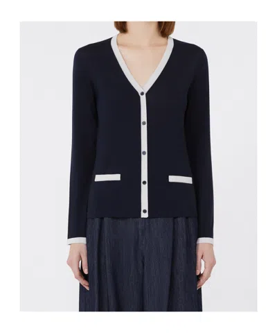 Max Mara V-neck Button-down Sweater With Contrasting Trim In Black